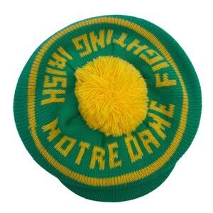Vintage Notre Dame Fighting Irish Winter Pom Hat Beret Beanie Made In USA Cabbie